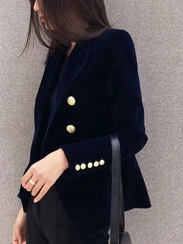 

Весенний модный женский костюм из бархата и чистого льна, приталенный, для офиса, новинка, элегантный женский комплект