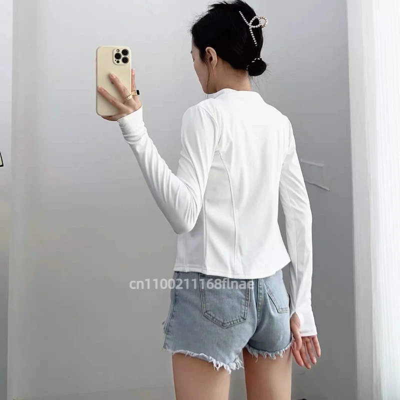 Chaqueta deportiva elástica, Top para correr, ropa de Yoga de secado rápido de manga larga para mujer, ropa de Fitness, cárdigans de otoño e invierno