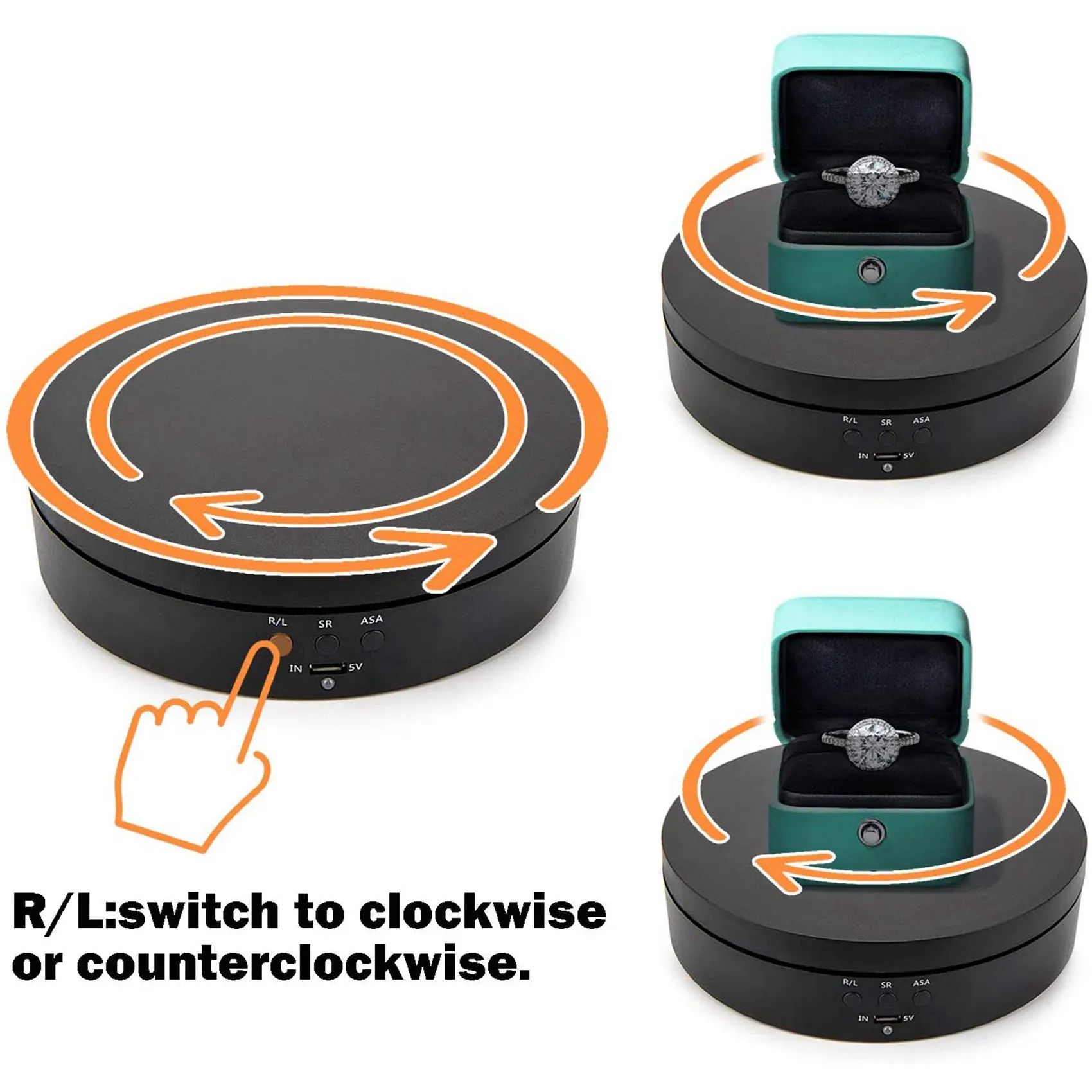2X Black Rechargeable Turntable Display Stand, 360 Degree Rotation Speed/Angle Adjustable