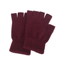 Unisex Black Purple Red Half Finger Fingerless Work Gloves for Women and Men Wool Knit Wrist Cotton Gloves Winter Warm Gloves