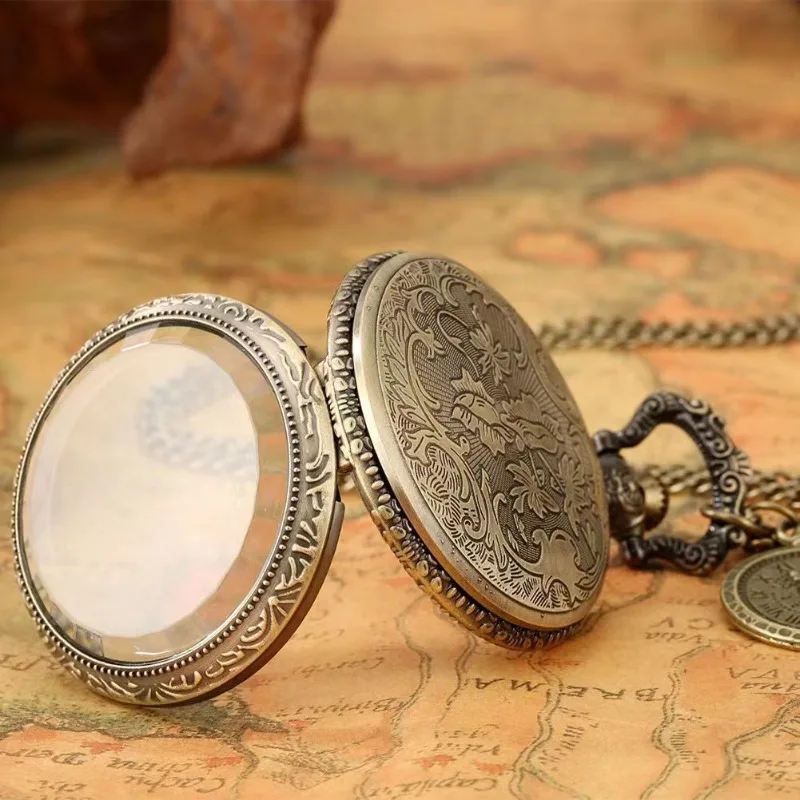 Pocket watch, transparent flip, ancient Roman scale turntable pocket watch