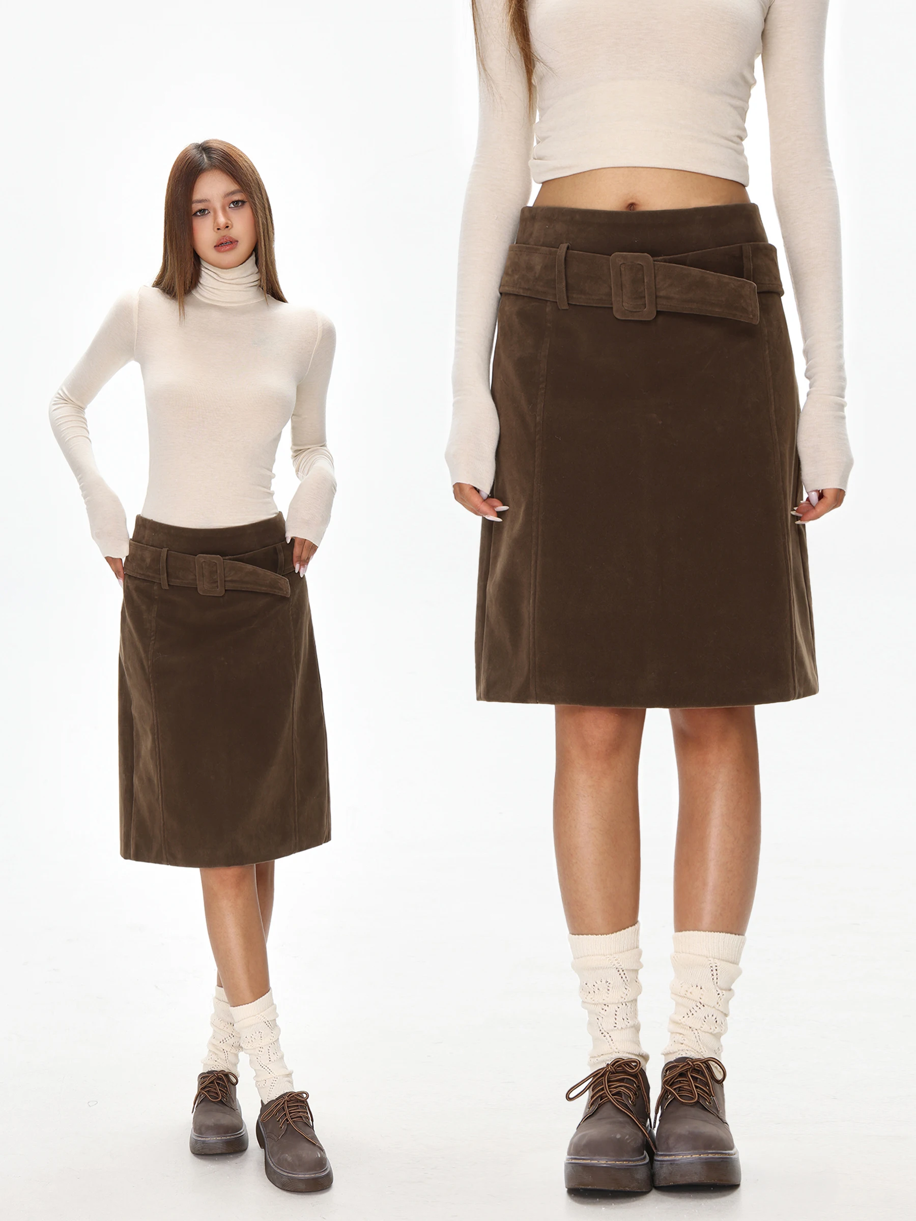 

Юбка А-силуэта с высокой талией для женщин, повседневная универсальная короткая юбка в корейском стиле с поясом, короткие юбки для осени и зимы