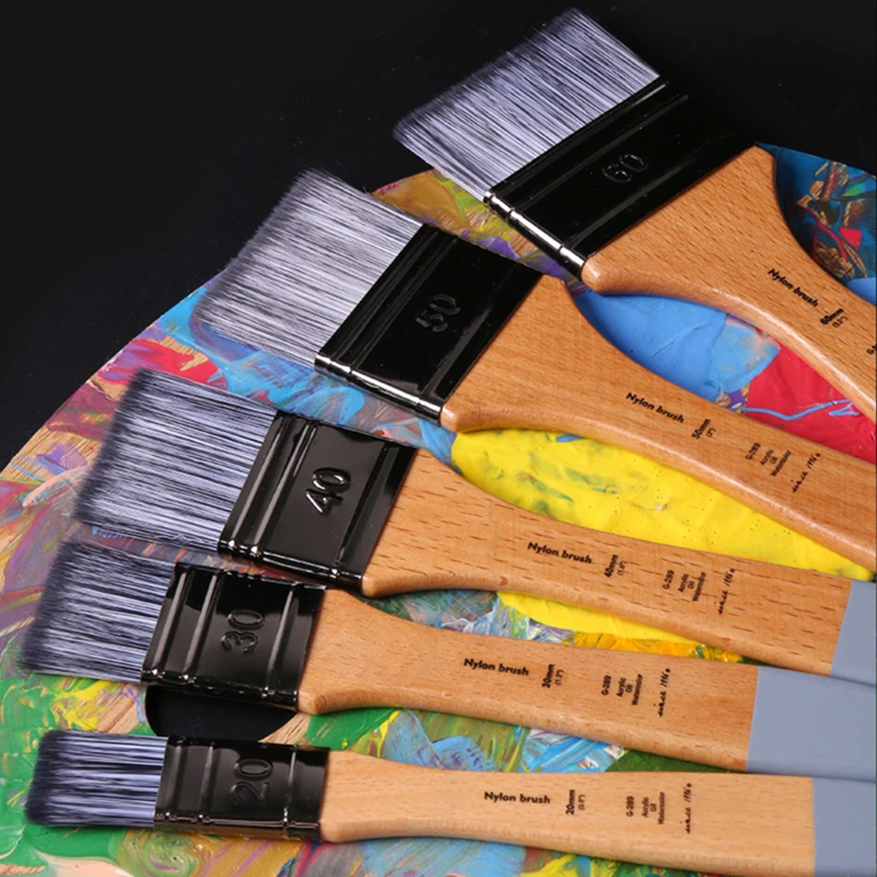 

5Pcs/set Flat Head Oil Painting Acrylic Row Brush Gouache Watercolor Artist Paint Wall Painting Nylon Hair Beech Rod Clean Brush