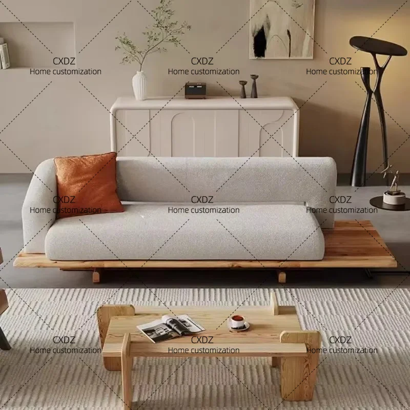 style all-solid wood sofa, simple and modern small apartment living room, wabi-sabi wind furniture