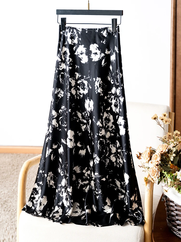 Bla Print Dünner Acetat-Midirock, professioneller Pendel-Damen-Faion-A-Linien-Rock mit hoher Taille, Sommer 2022, Ele Sle