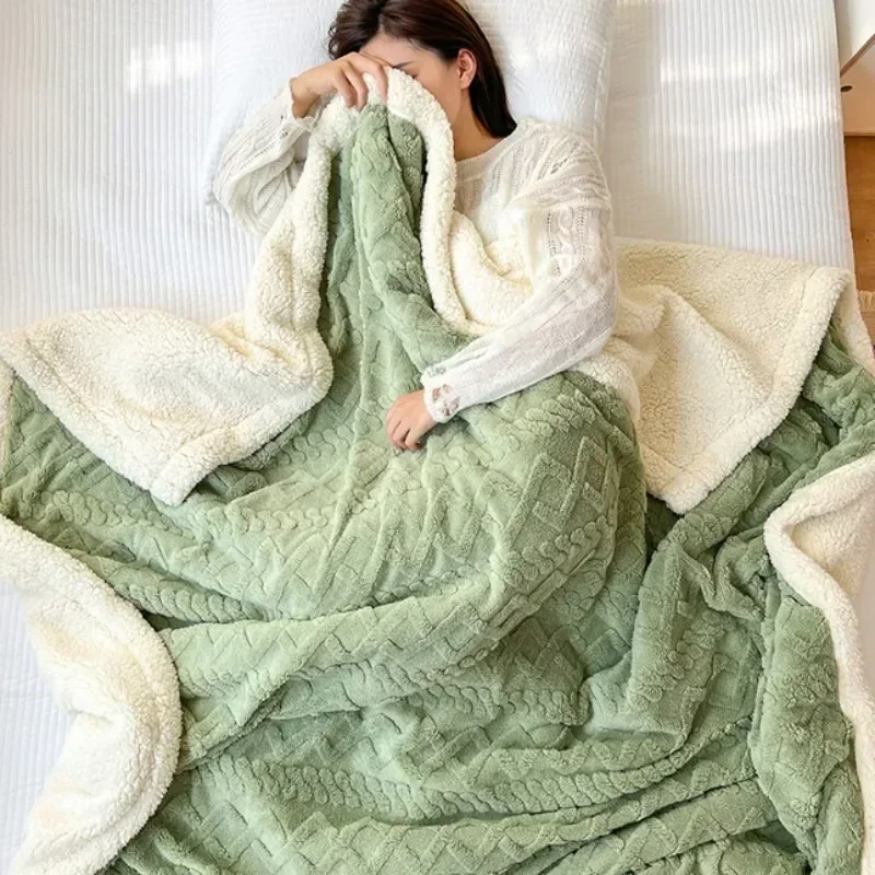 Office Shawl Air Conditioning Small Blanket Thickened Coral Velvet Flannel Sherpa Blanket Nap Sofa Throw Blanket