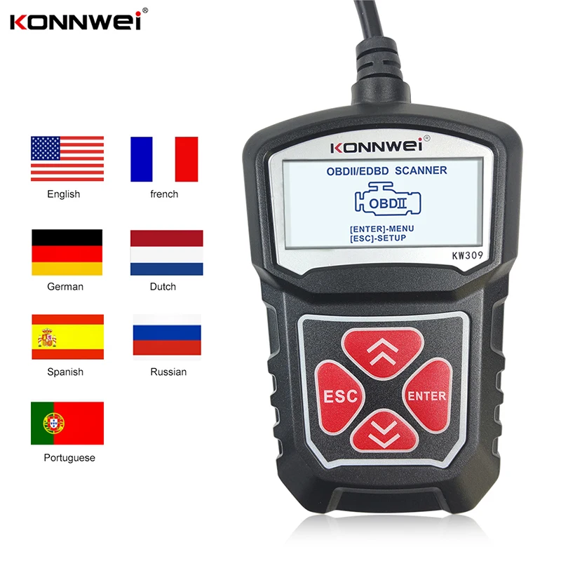 KONNWEI KW309 OBD2 Car Diagnostic Scanner Tool OBDII Auto Code Reader Iagnostic Inspection Car Repair Accessories 7 Languages