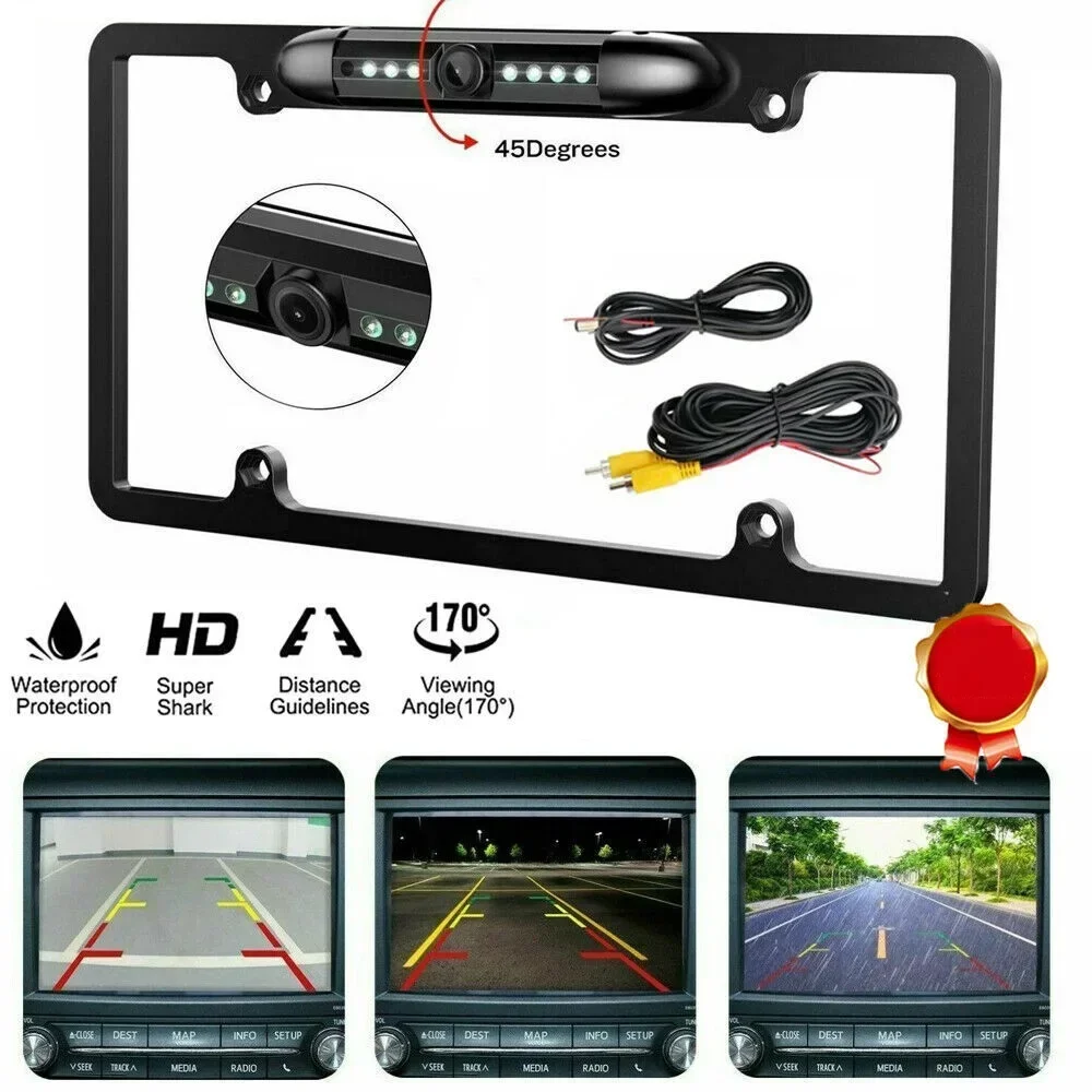 QueenDer HD Night Vision U.S. Reversing Rearview Camera License Plate Frame, Suitable for Cars/SUVs/pickups/trucks/trailers