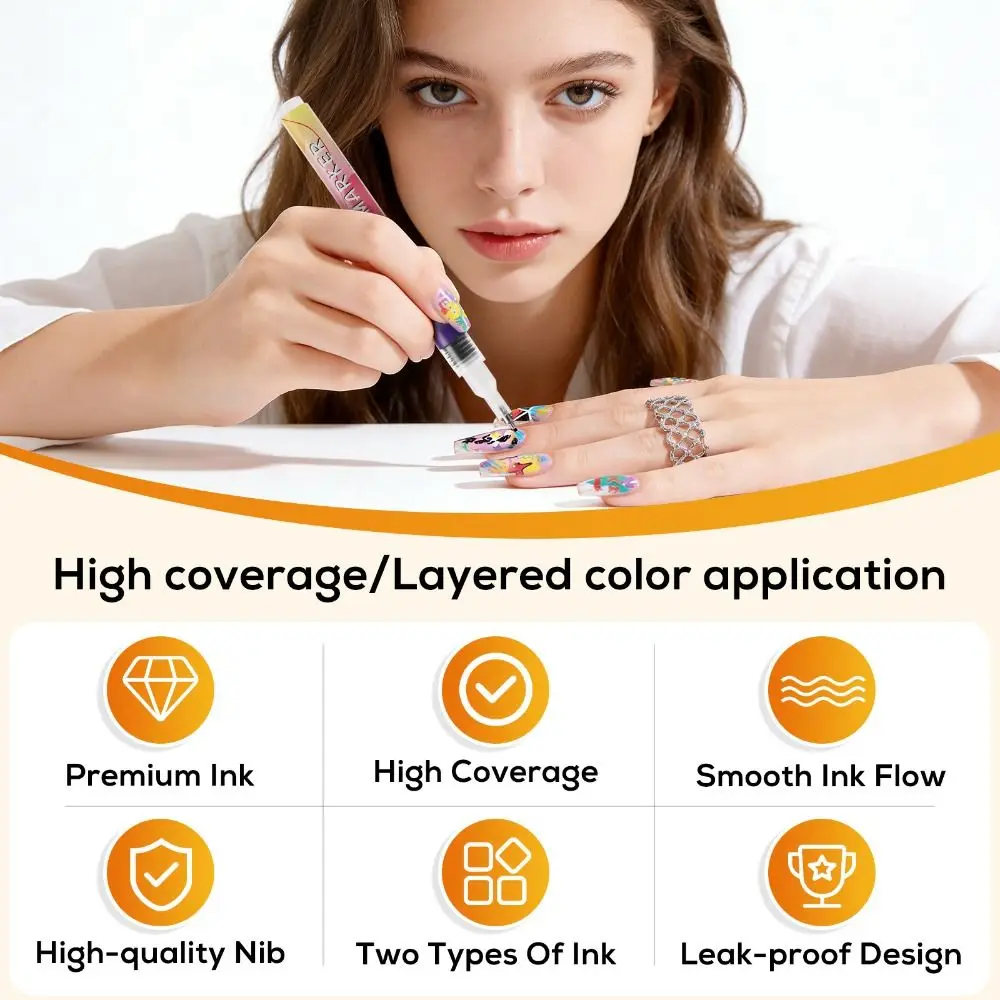 12 Colors Nail Art Pens Set 0.5MM Fine Tip Long Lasting DIY Manicure Tools Acrylic Paint Quick Dry Nail Polish Art Kit