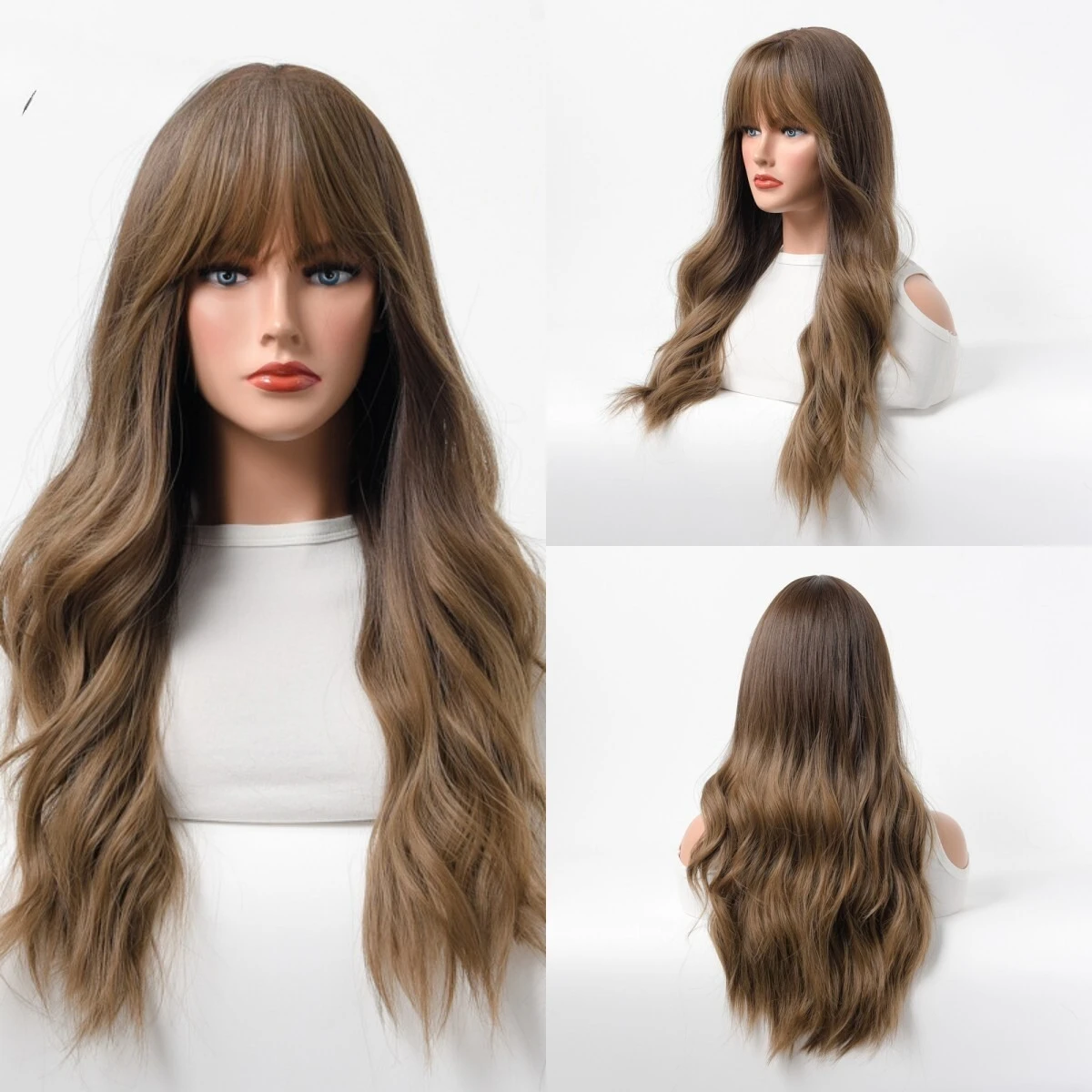

Long Wavy Curly Wigs Highlight Ombre Brown Synthetic Hair Women Daliy Cosplay US