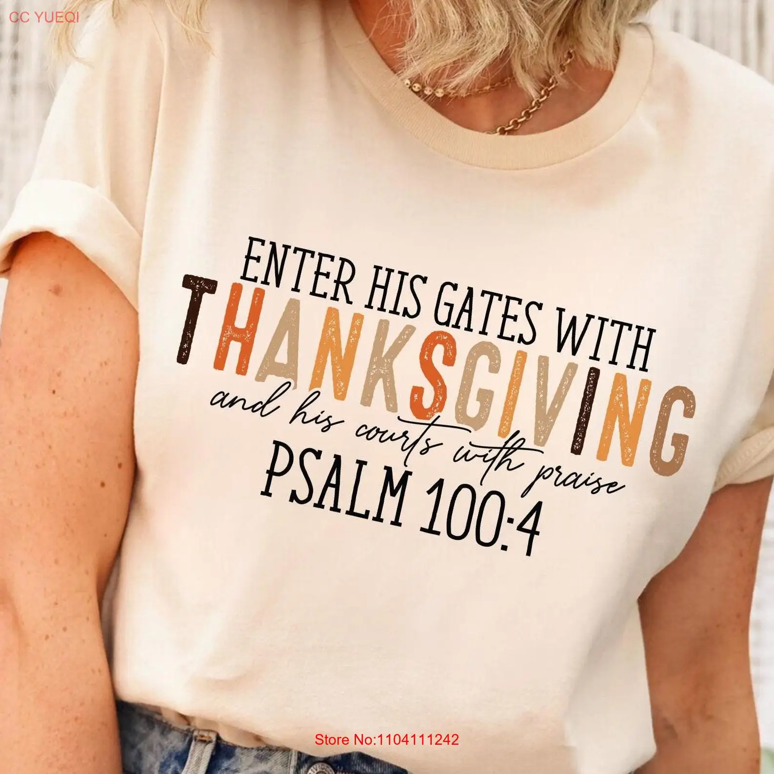 Футболка на День Благодарения «Псалом 100 4» «Семья входят его ворота» с благодарным религиозным Иисусом с длинными или короткими рукавами Футболка на День Благодарения «Псалом 100 4» «Семья входят его ворота» с благодарным религиозным Иисусом с длинными или короткими рукавами
