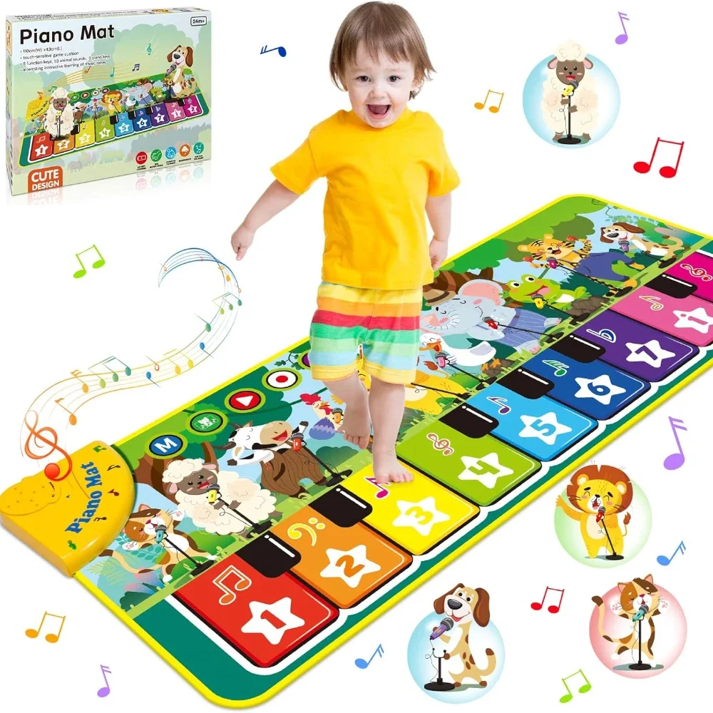 

Musical Play Mat with 10 Animals Sounds,Musical Piano Dance Mats for Kids,Early Educational Music Dance Toys Gifts for Boy Girls