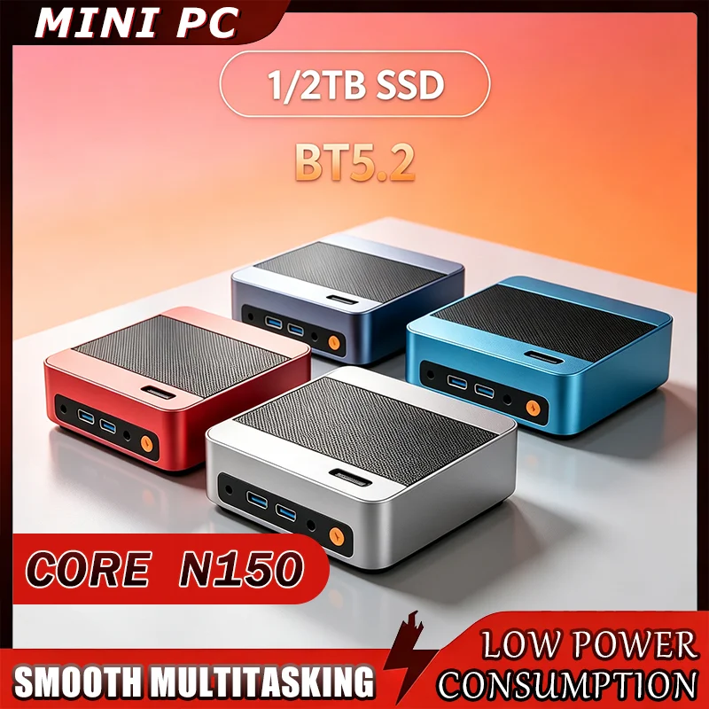 Portable Core N150 Portable Gaming Mini Desktop 16GB RAM 1TB 2TB SSD HD Graphics WiFi6 BT5.2 Small PC for Office Gaming