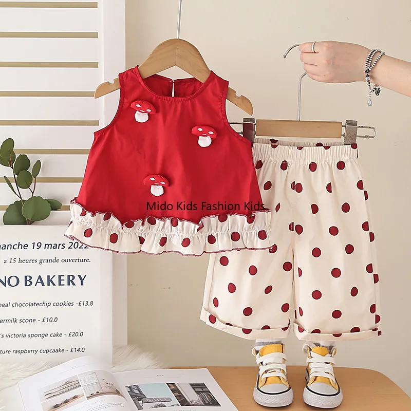 2026 New Summer Kids Girls Plaid Sleeveless Top & Shorts 2PCS Princess Outfit for 80-120cm