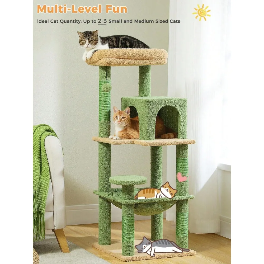 

45.7" Cat Tree For Indoor Cats, 5-Level Cat Tower For Large Cats With Metal Frame Large Hammock