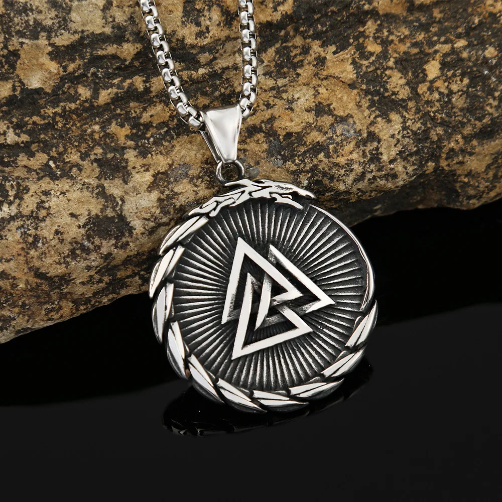 

Unique Design Nordic Valknut Pendant Stainless Steel Men's Viking Dragon Necklaces Scandinavian Celtic Knot Amulet Jewelry Gift