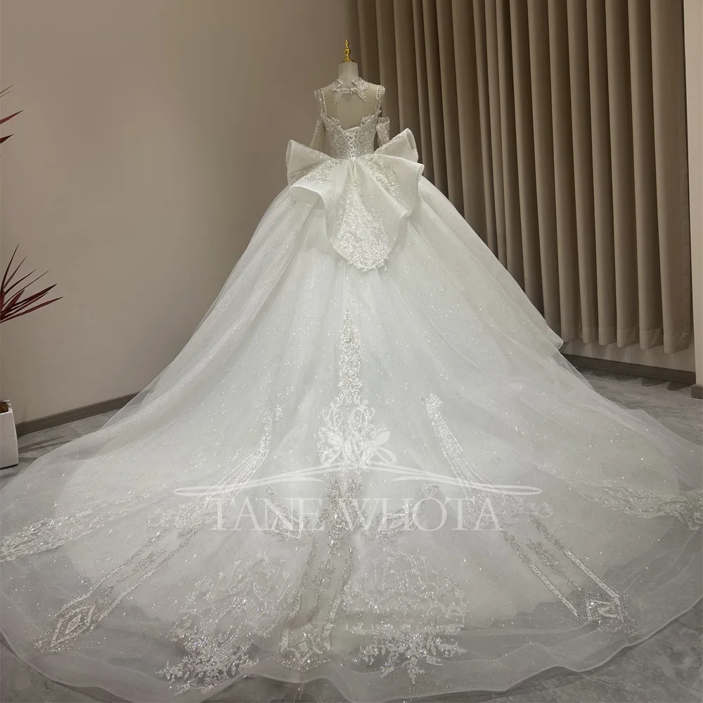 Свадебное платье для невесты на бретельках со шнуровкой сзади, расшитое бисером и блестками, бальное платье, роскошное свадебное платье по индивидуальному заказу