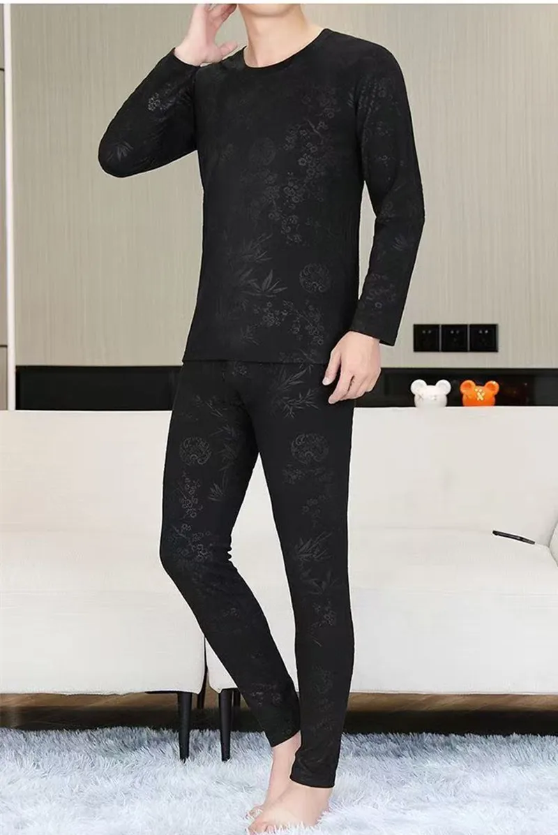 New Arrivals Men's Thermal Underwear Set Print Fashion Trend Autumn Winter Round Neck Home Indoor Sleepwear Warm Layer Clothing - view 5