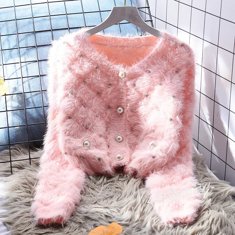 

Small Fragrance Imitation Mink Velvet Coat Women Loose Autumn And Winter New Sweet Knitted Short Cardigan Sweater Coat Ladies