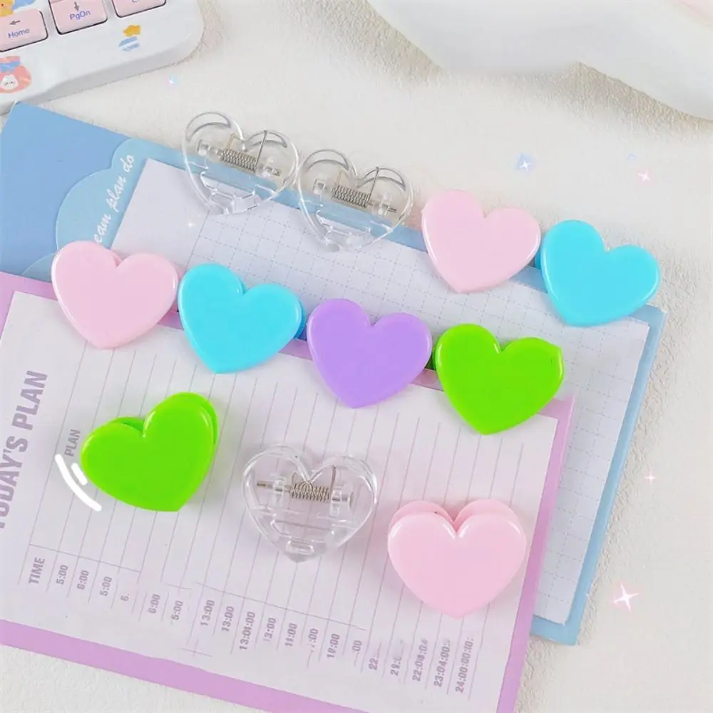 10PCS Portable Mini Love Clip Cute Plastic Label Clip Color Transparency Simple Storage Folder Student