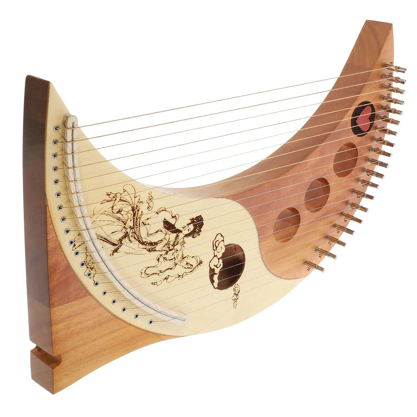 

19 String Lyre Harp Full Size H held Moon Instrument Wood Body String Melodious Sound Portable Design Extra Strings Accessories