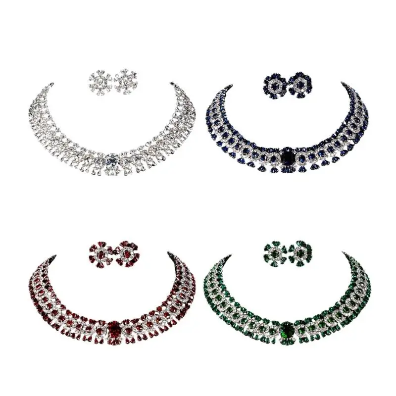 A52E Stylish Floral Jewelry Set Wedding Party Accessories Fashion Necklace and Studs Earrings Perfect for Various Occasion