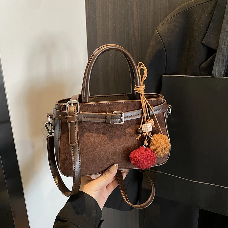 Faux Suede Zipper Sewing Thread Shoulder Bags Simple Ladies Bags on Sale 2025 Versatile Commuting Design Women's Crossbody Bags