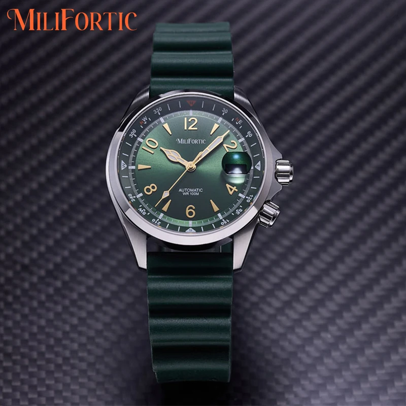 Milifortic S089 Alpinist Omaggio Orologio sportivo da uomo Bussola interna Lunetta Cinturino in caucciù NH35 Orologio automatico impermeabile da 39,5 mm per uomo