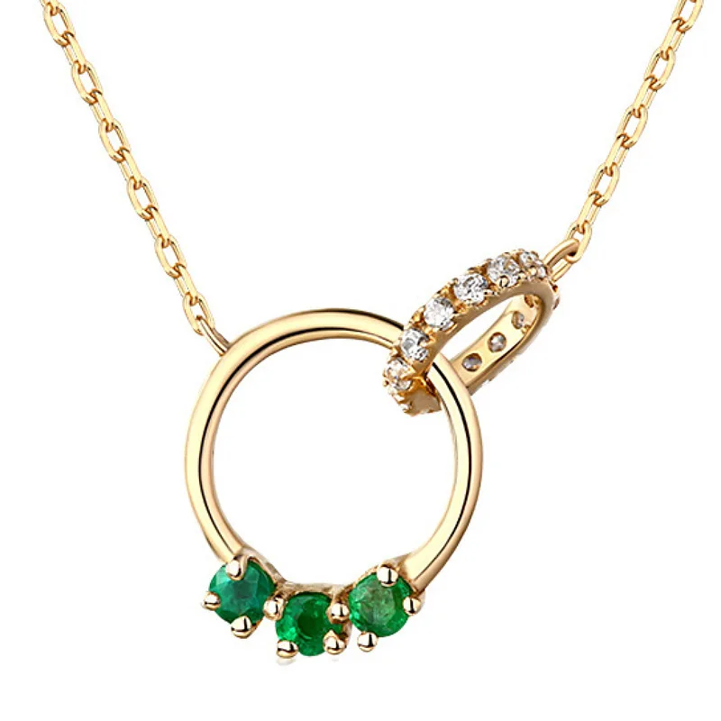 ITSMOS Created Emerald 14K Gold Plated Buckle Circle Necklace Chain s925 Silver Classic French Simple Necklace for Women