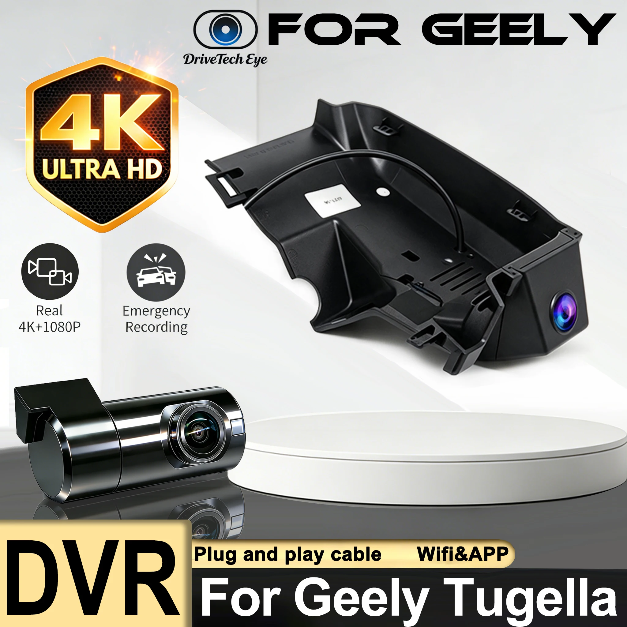 4K Night Vision Plug And Play Wifi Car DVR Dash Cam For Geely Tugella Xingyue FY11 KX11 S/L 2020 2021 2022 2023 With APP Control