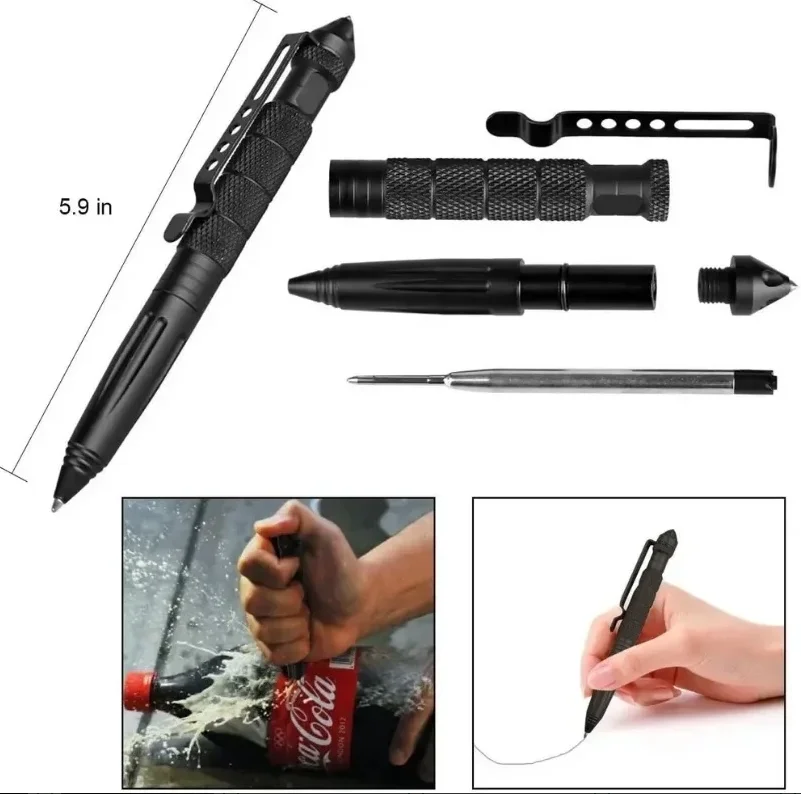 1pc Military Tactical Pen Multifunction Aluminum AlloyOutdoor Camping Security Survival Tools Emergency Glass Breaker Pen