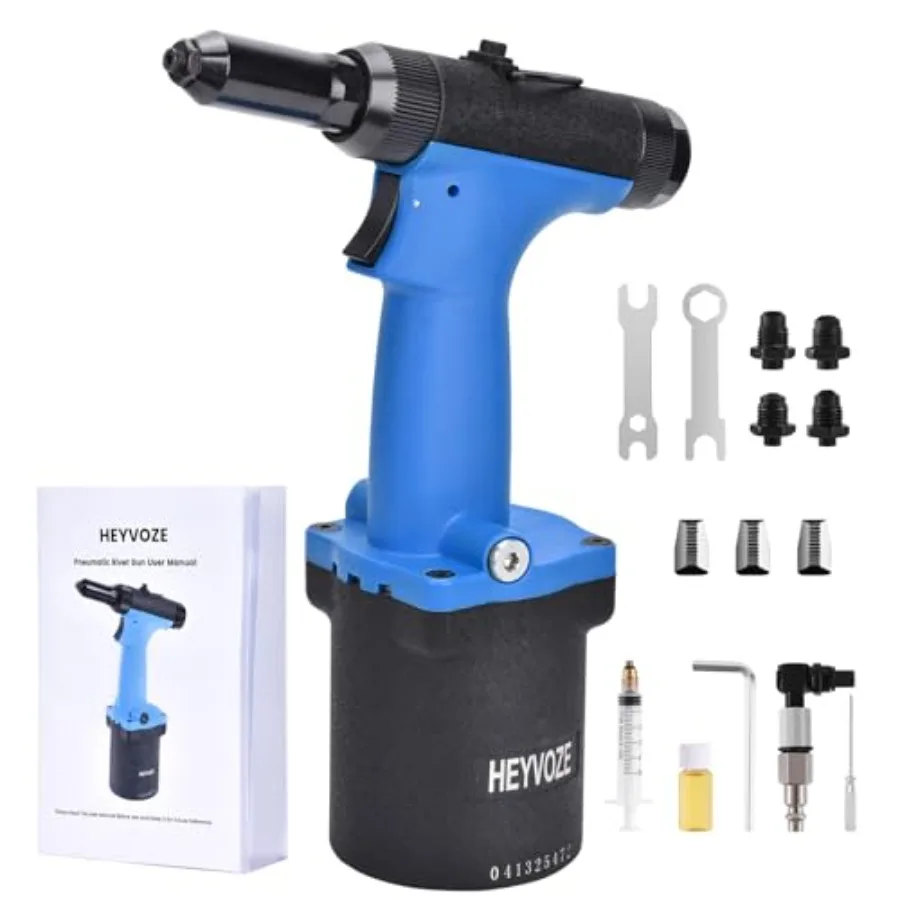 

Air Pneumatic Rivet Gun Kit Heavy Duty Pneumatic Riveter with 3/32", 1/8", 5/32", 3/16" Nosepieces, Ideal for Automotive, Const