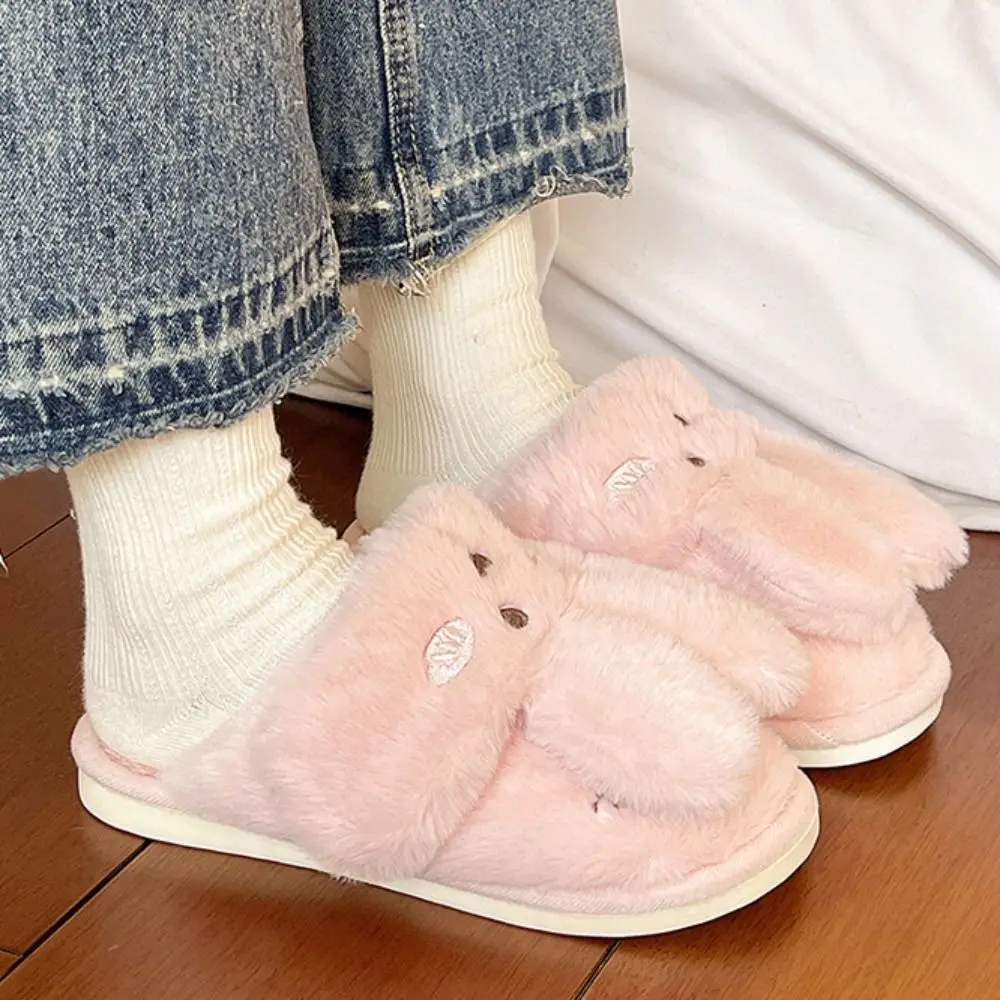 ملابس منزلية غير رسمية شباشب أرنب سميكة مضادة للانزلاق شباشب شتوية دافئة كارتونية لطيفة فروي أحذية قطنية داخلية