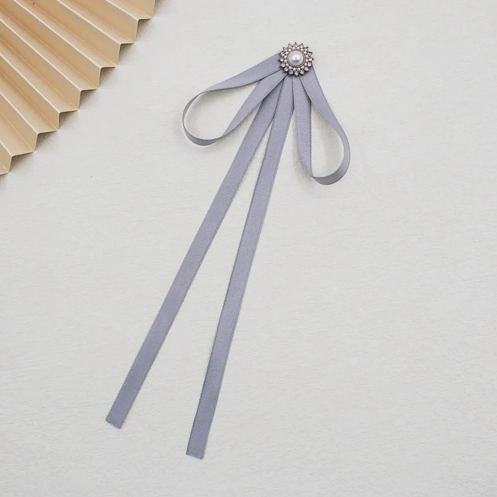 Elegant Imitation Pearl JK Bow Tie Rhinestone Business Ribbon Brooches Stewardess Performance Cravat School Costume