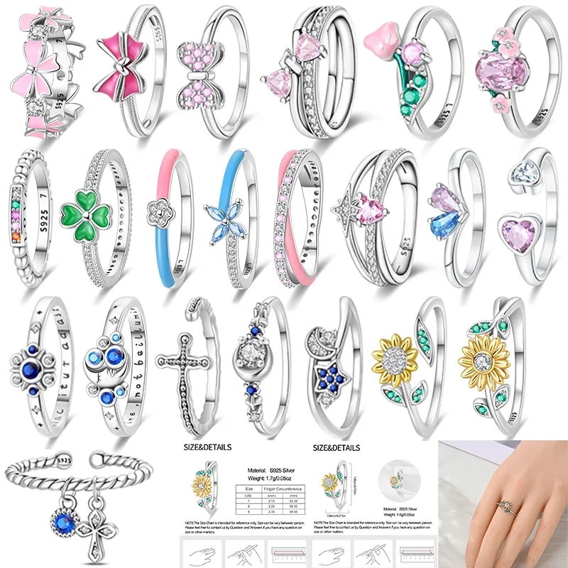 

Оригинальное серебро 925, блестящее обручальное кольцо с цирконом, розовый галстук-бабочка, кольца со звездами и клевером для женщин, элегантные обручальные свадебные украшения