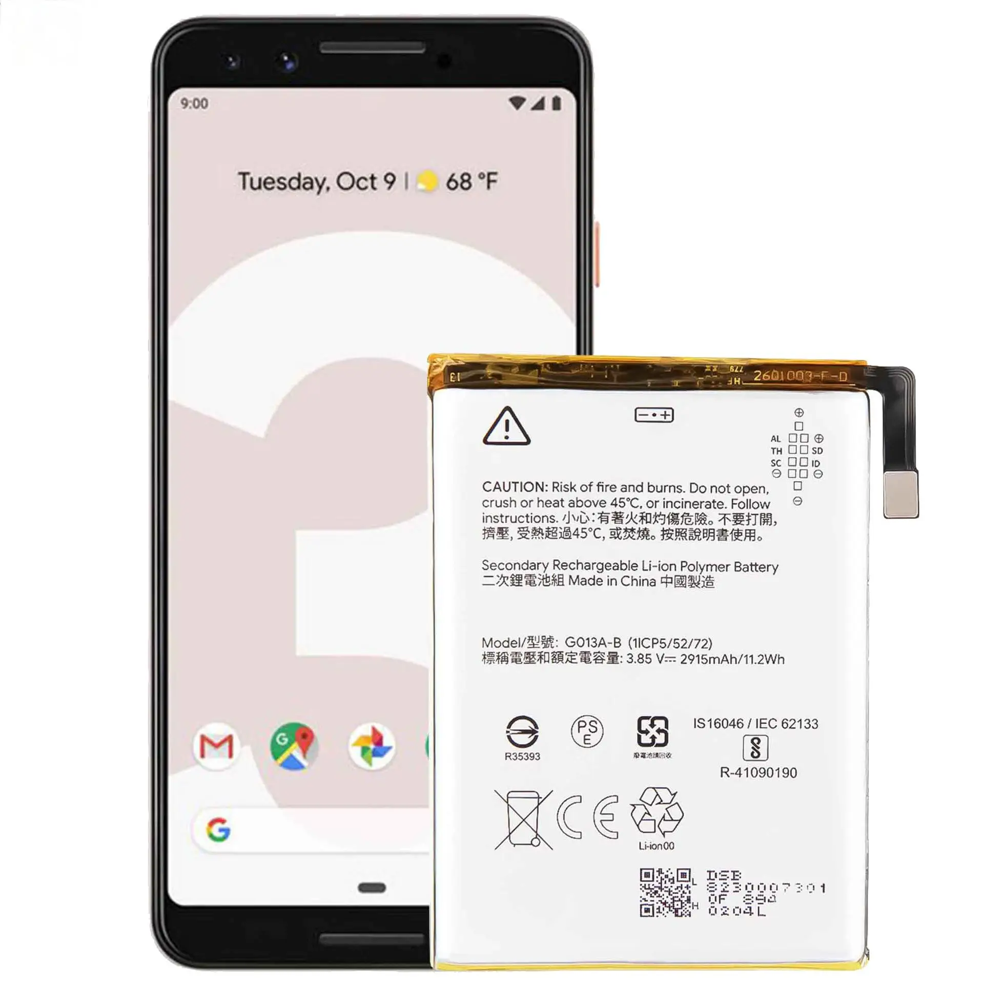 G013A-B 2915mAh 3.8V Baterai Pengganti untuk Google Pixel 3 Pixel3 Ponsel Baterai Lithium + Alat