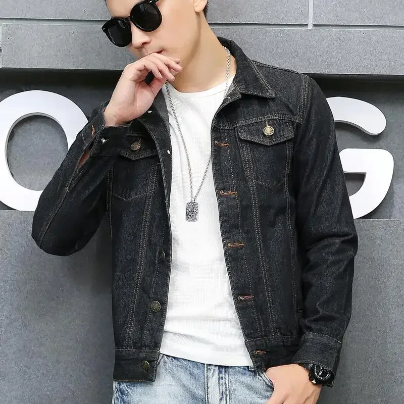 

Male Jean Coats Slim Fit Light Men's Denim Jacket Button Outwear Trendy Cheap Price Stylish Size L Large Free Shipping Joker G