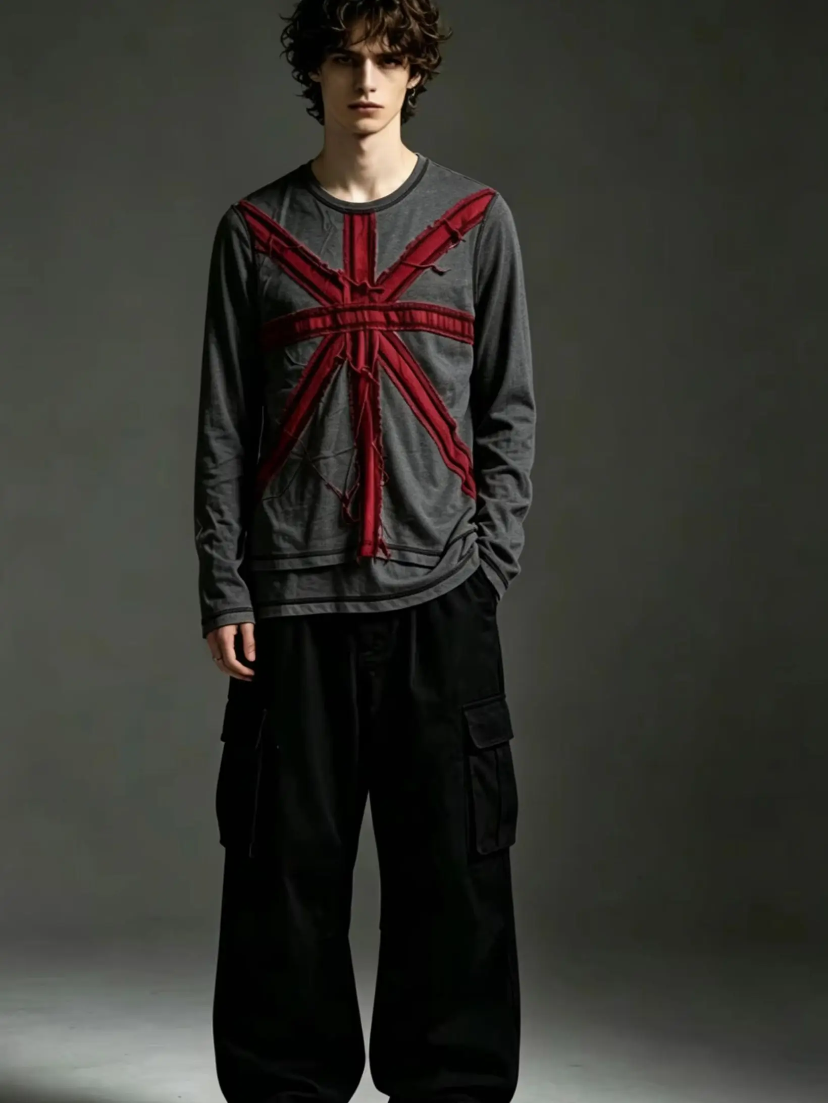 2026 Y2K Amerikanisches Retro-Kreuzbindungs-Langarmshirt im Gothic-Street-Style – Vielseitiges, modisches Fake-Two-Piece-Trend-Oberteil mit Persönlichkeit