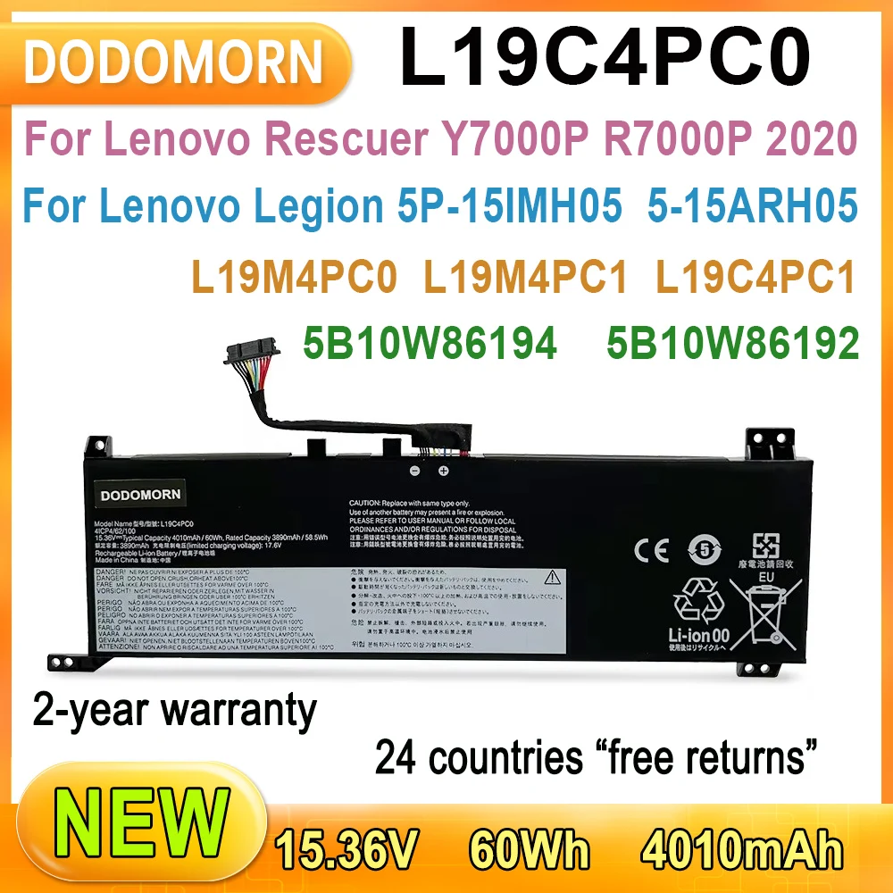 New L19C4PC0 Laptop Battery For Lenovo Rescuer Y7000P R7000P 2020/R7000P,Legion 5P-15IMH05,5-15IMH05,15ARH05 L19C4PC1 L19M4PC1