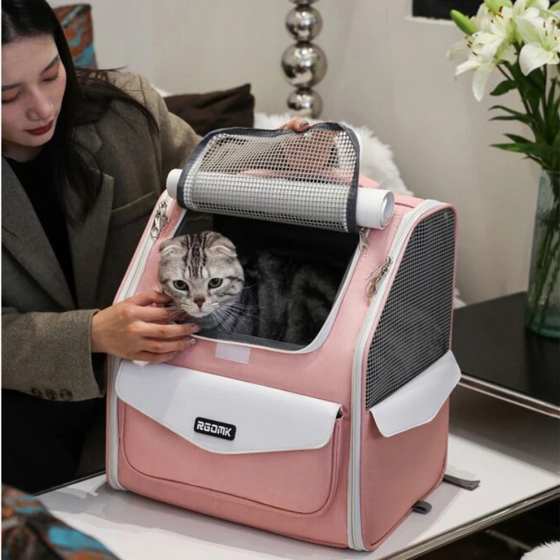 Large Capacity Cat Basket Convenient Outgoing Shoulder Bags Folding Breathable Transport Case Silent Pulley Pet Stroller