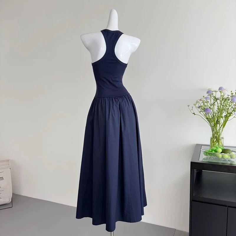 ฤดูร้อน Hepburn สไตล์ Camis ชุดผู้หญิงเกาหลีเซ็กซี่ U คอ Midi ชุด Y2K เอวสูง Patchwork Night Party Vestidos