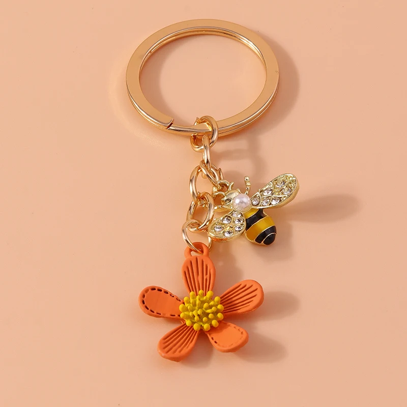 エナメルビーキーホルダー,女性用,花の形,車のキーホルダーのペンダント,ハンドバッグの装飾,DIY,手作りのジュエリーギフト