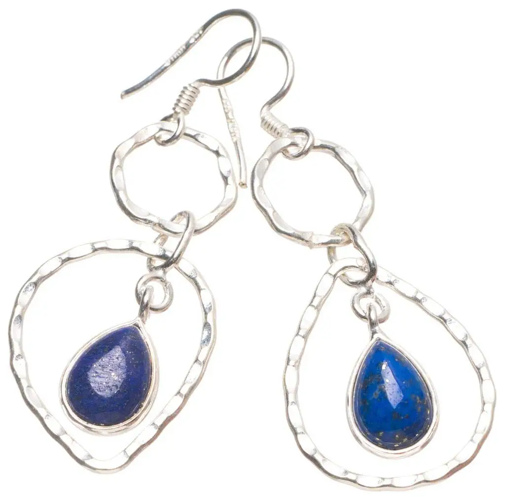 

StarGems® Natural Lapis Lazuli Handmade 925 Sterling Silver Earrings 2" T4762