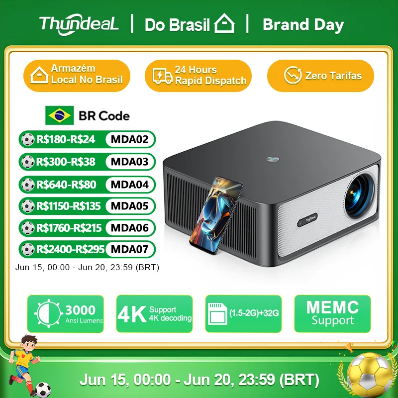 Projetores no brasil Projetor portátil ThundeaL TD98Pro Full HD 1080p 3000 ANSI Lúmens com Android 4K e Wi-Fi TD98 Pro 2 GB/32 GB Projetor inteligente para vídeo cinema em casa e jogos Para  apresentação