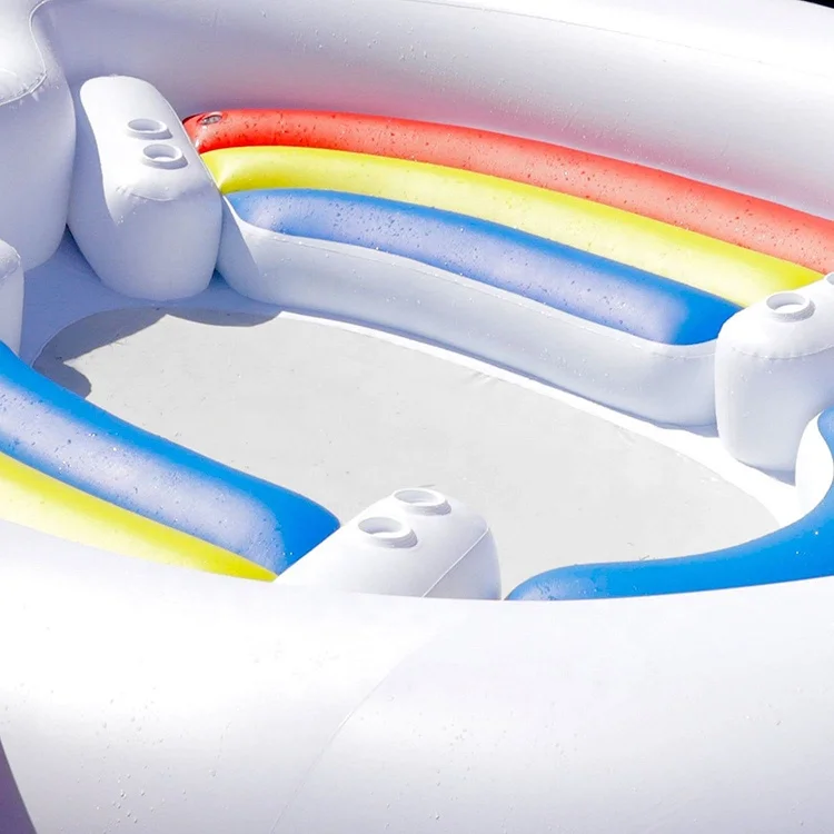 Huge 6 Person Inflatable Unicorn Floating Island Large Pool Float Beach Toy 5