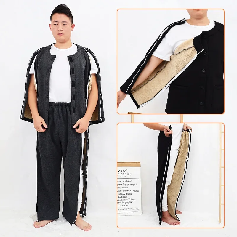 Wintertime Fully Oopen Sticky Patient Suits for Bedridden Elderly People WIith Fracture Rehabilitation Pajamas Easy