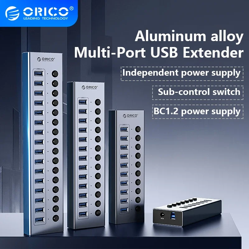 ORICO Hub Usb Industri 7/10/13/16 Port USB Aluminium 3.0 Adaptor Daya Splitter untuk Aksesori Komputer Toko Resmi Orico