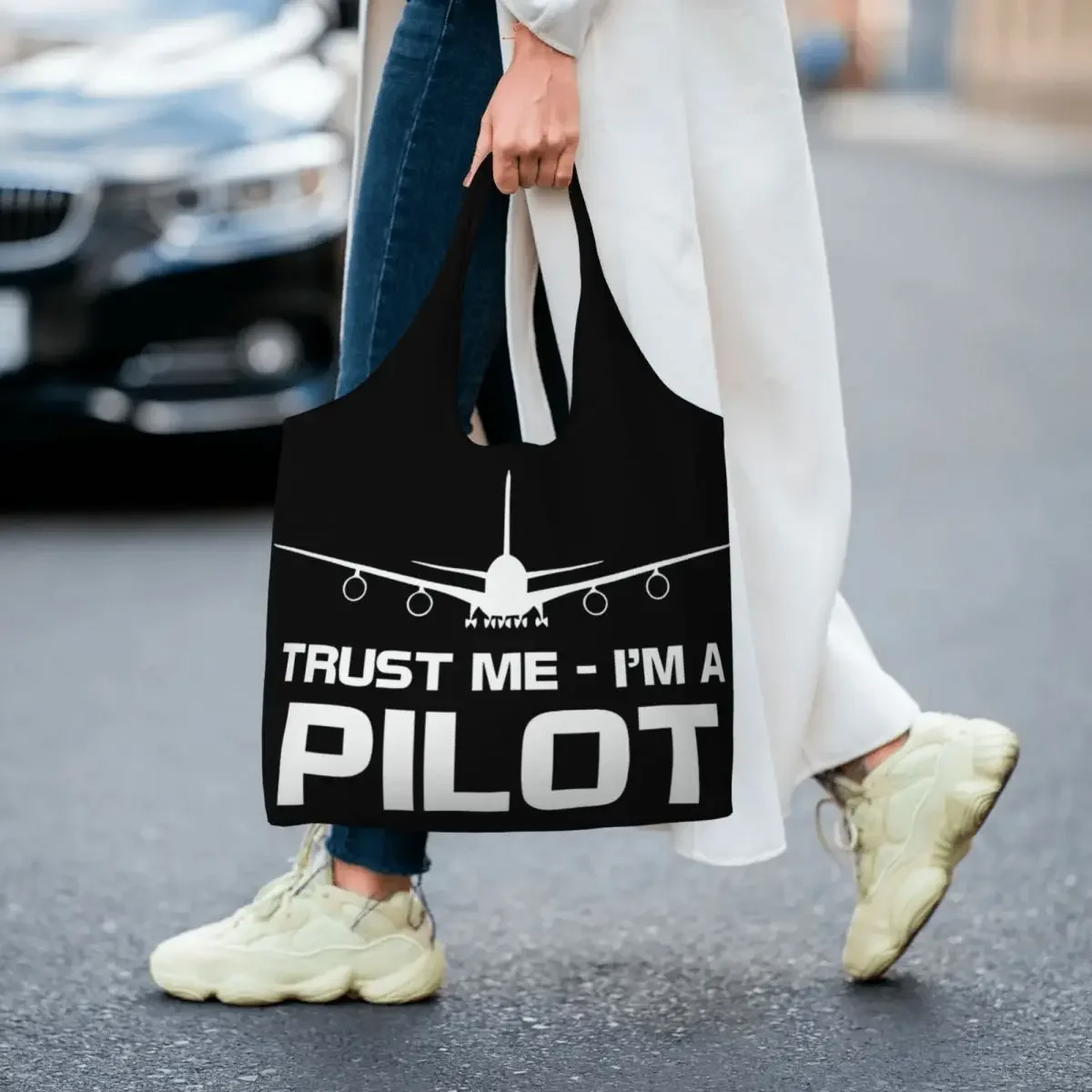 Trust Me IM A Pilot-Bolsa de lona para compras, lavable, de gran capacidad, para comestibles, avión volador, regalo de aviación, bolsas de mano