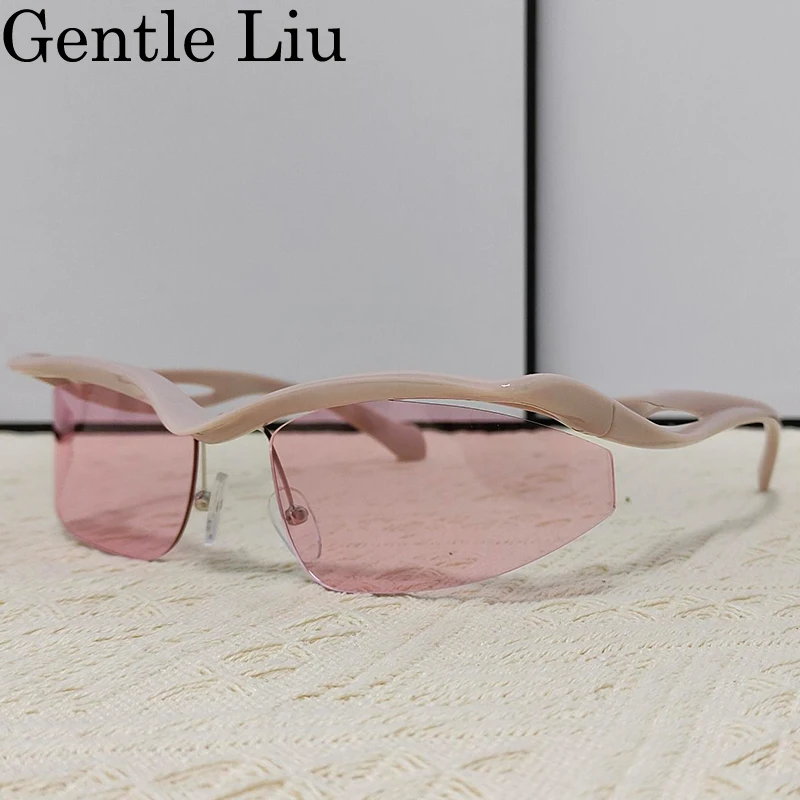 Y2K الشرير القط العين شبه بدون شفة النظارات الشمسية النساء الرجال 2025 العلامة التجارية الفاخرة تصميم ظلال الموضة العصرية نظارات هندسية للسيدات #2