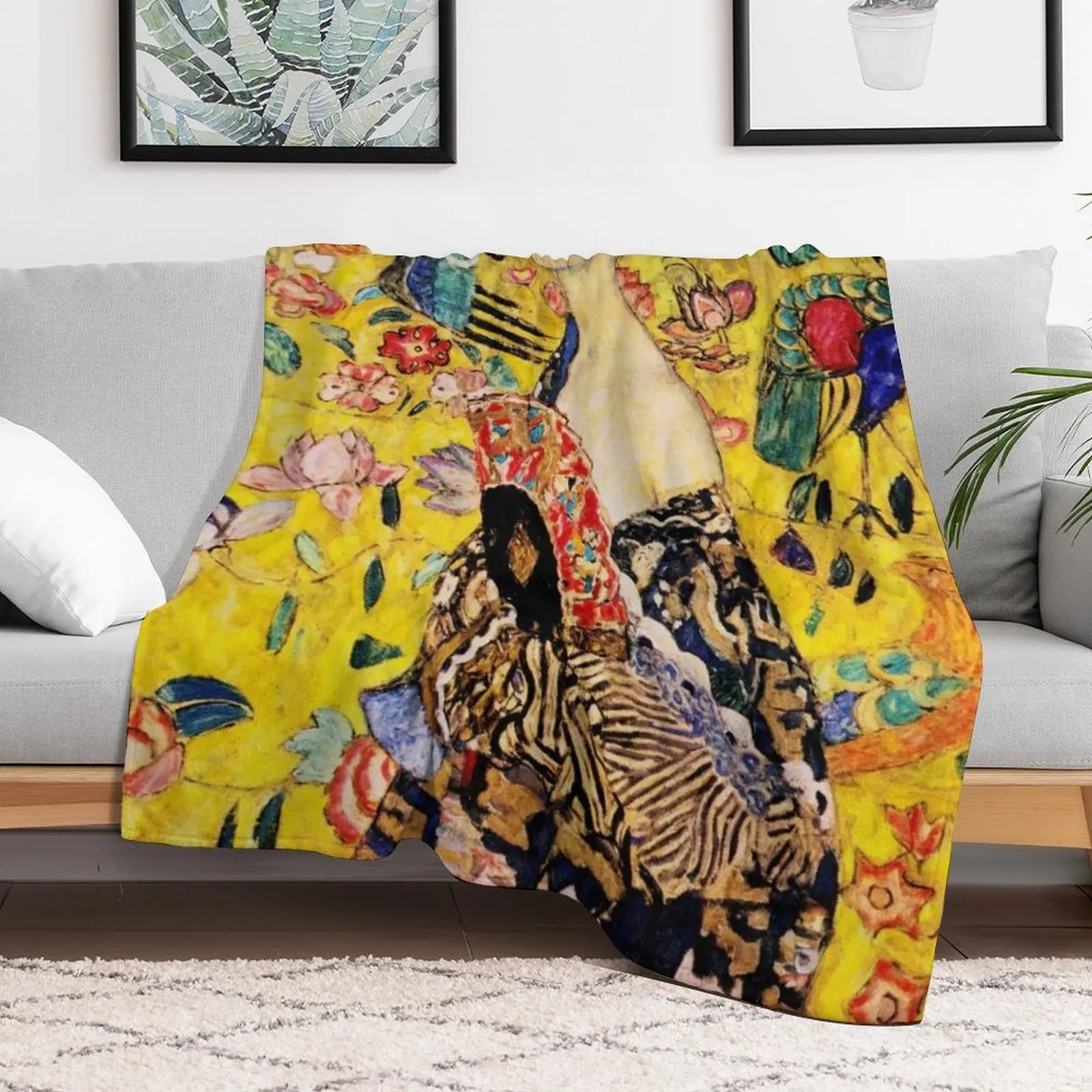 Lady with Fan | Gustav Klimt Art Nouveau-Modern Japonism Inspired Throw Blanket Giant Sofa Cute Blankets